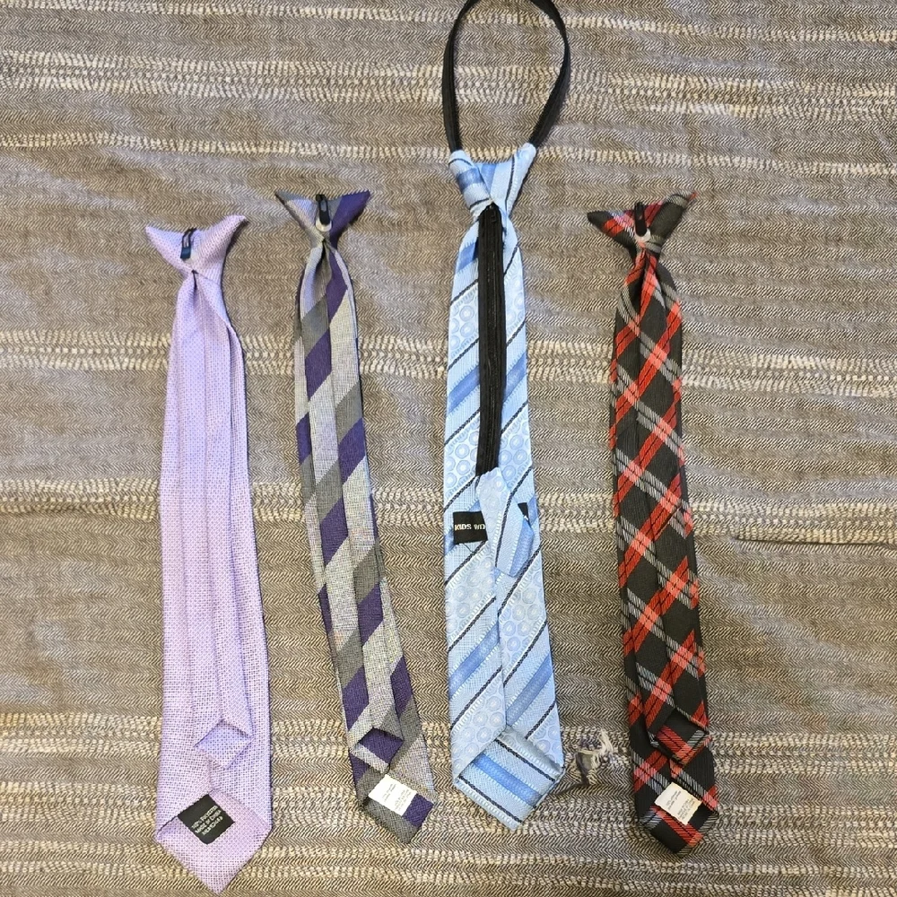 Kids Skinny Tie Set in Lavender, Gray, Light Blue, and Black/Red Plaid